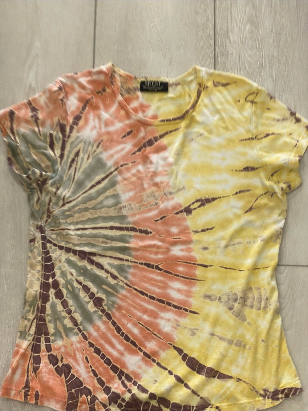 Tryst Tie-Dye Short Sleeve Tee in Yellow, Coral & Gray